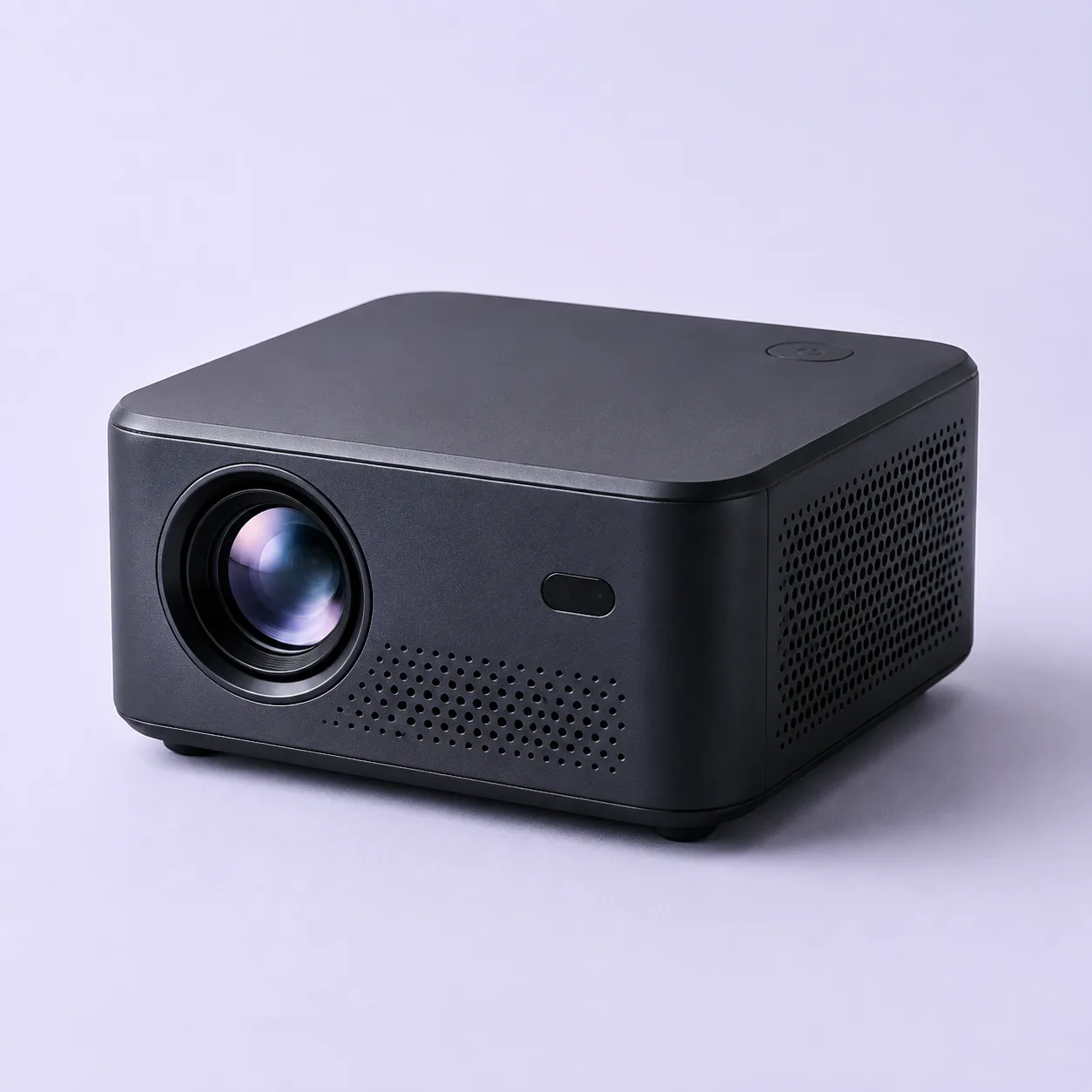Illustration of a compact black home projector